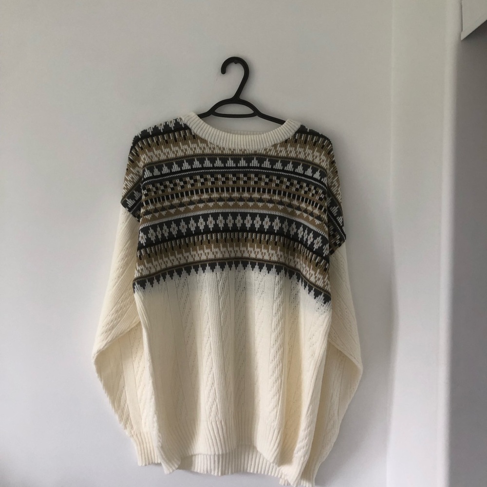 Vintage Fine Line Knitted Grandpa Sweater | Size L